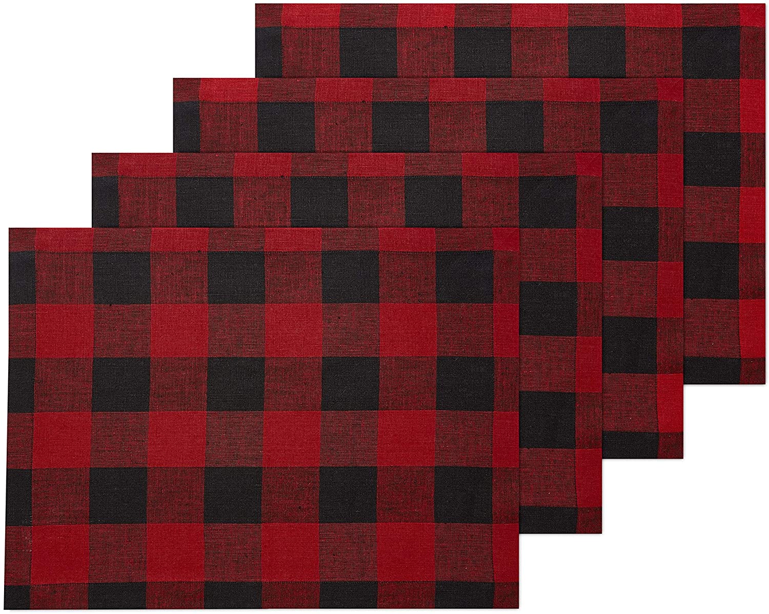 Set Of Multicolored Buffalo Plaid Placemats Linen