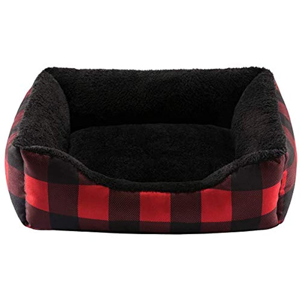 Red/Black Plush Buffalo Plaid Dog Bed