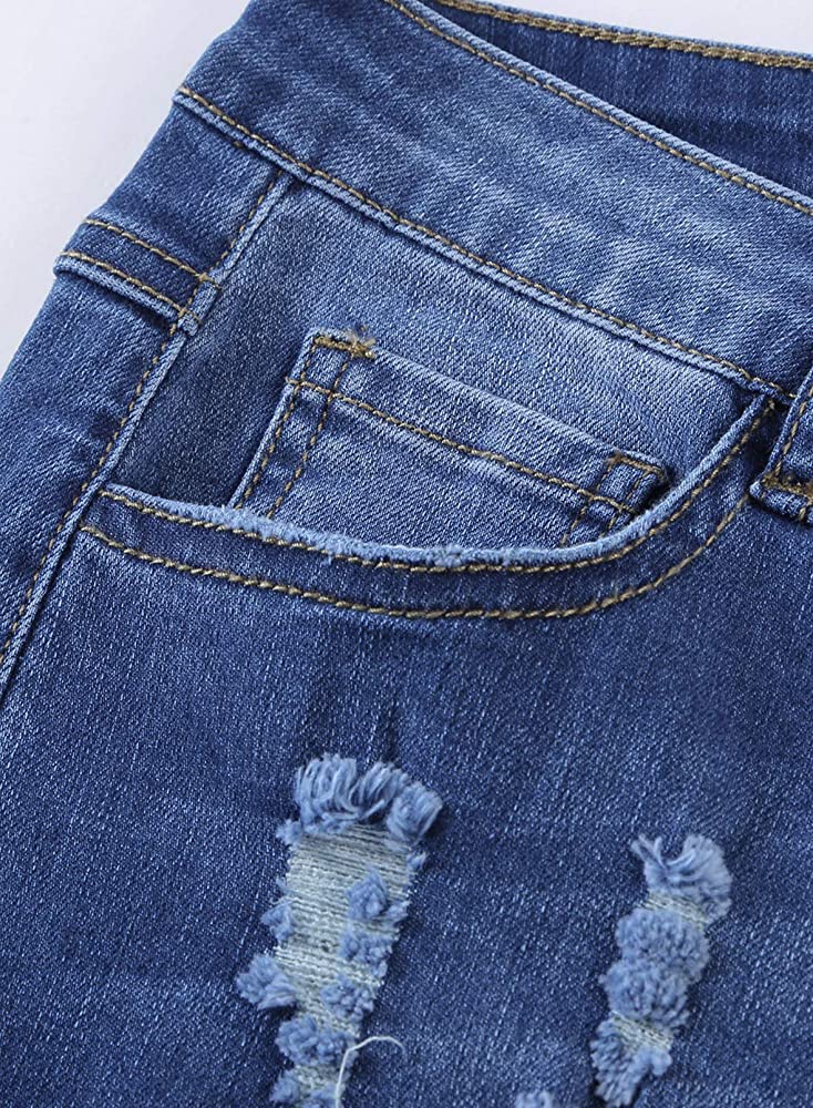 Women's Distressed Denim Buffalo Plaid Jeans