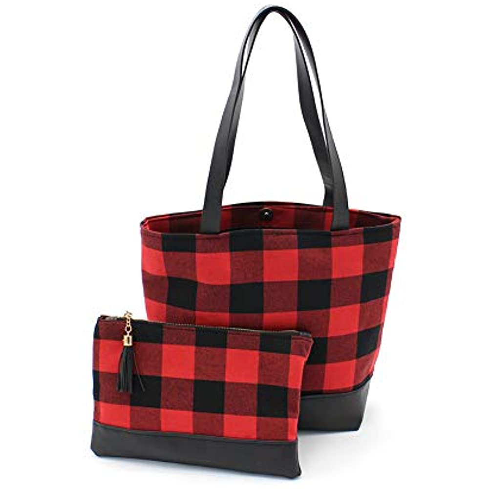 Red/Black Buffalo Plaid Purse with Makeup Bag