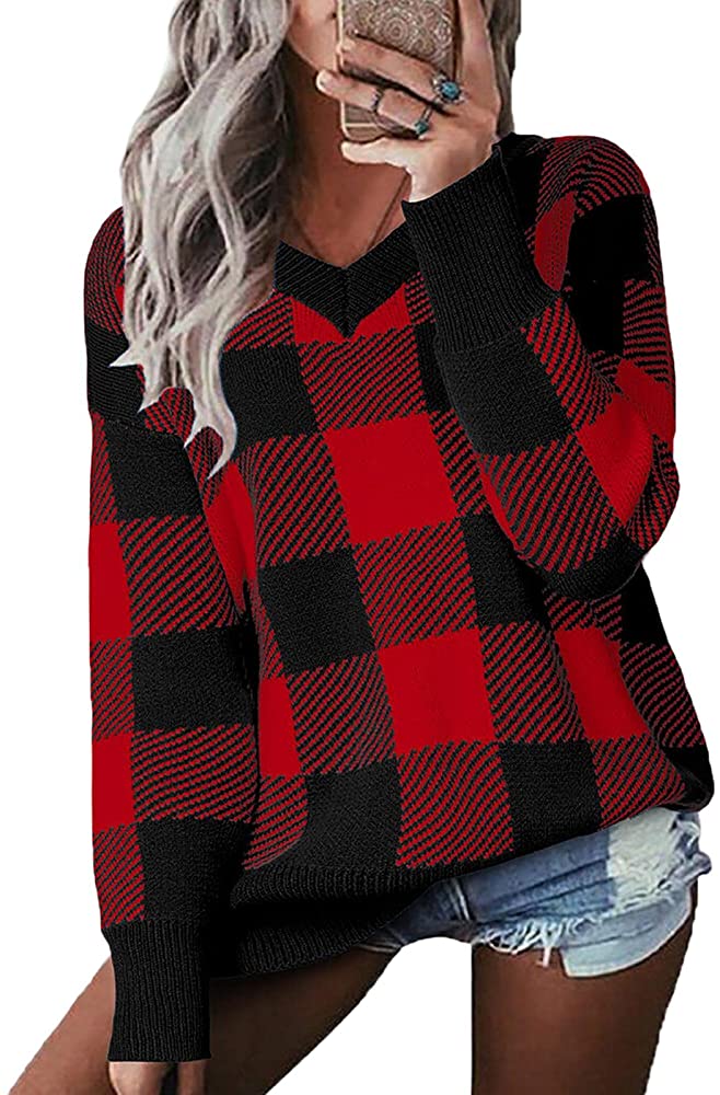 Women's Long Sleeve Buffalo Plaid Sweater